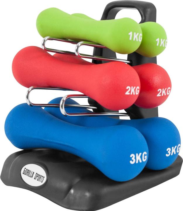 Gorilla Sports Dumbbell set with stand (2 x 1 kg, 2 x 2 kg, 2 x 3 kg)