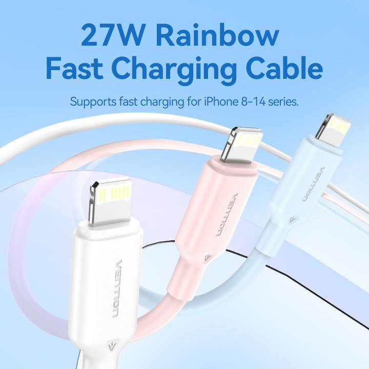 Actual product image Vention USB 2.0 Type-C Male to Lightning Male 3A Cable 2M White PVC Type (2 m, 27 W)