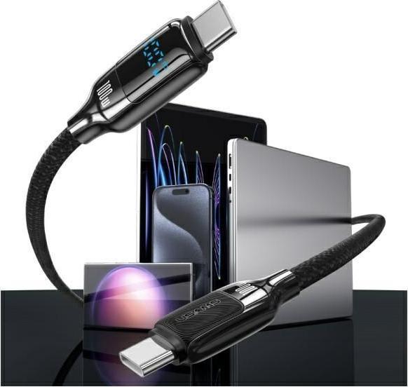 Produktbild Usams Kabel USB-C na USB-C 100W 1,2m Digital Display Zinc Alloy Fast Charging Data Cable HX Series (1.20 m, 100 W)
