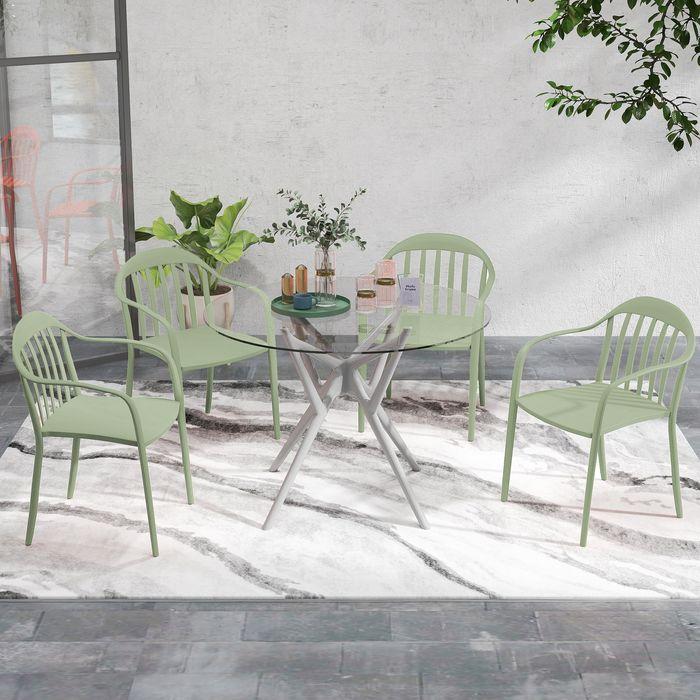 Immagine prodotto Swisshandel24 4er Set Gartenstuhl, Kunststoff, stapelbar, bis 120 kg, Grün