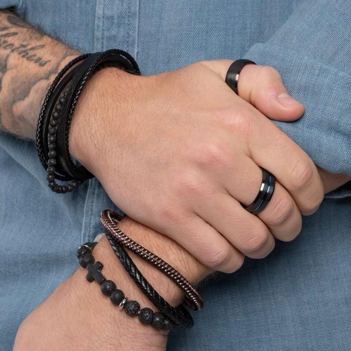 Produktbild Bijouteria Lederarmband (21 cm, Leder, Edelstahl, Lava-Stein)