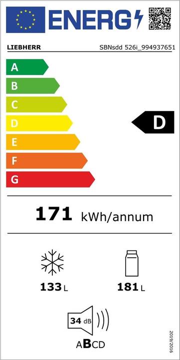 Energie-Label Liebherr SBNsdd 526i Prime (313 l)