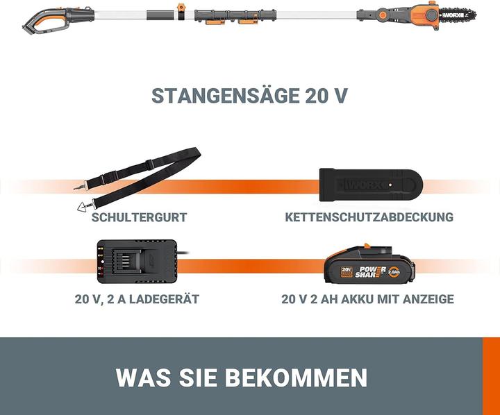 Immagine prodotto Worx Nitro WG325E AkkuAstkettensäge auf Teleskopschaft2Ah 20V (Sega a catena a batteria)
