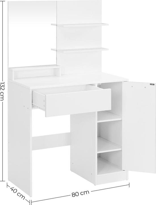Actual product image Vasagle White rectangular dressing table, white side frame, 80.0 cm 132.0 cm (80 x 40 x 132 cm)