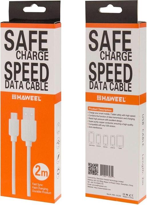 Produktbild Haweel Ladekabel Samsung Länge: 2m mit micro USB Anschluss, Weiss (2 m, USB 3.2 Gen 1)
