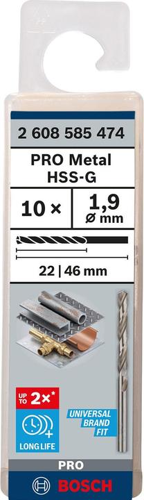 Produktbild Bosch Professional Zubehör PRO Metal HSS-G Spiralbohrer, 1,9 x 22 x 46 mm (1.9 mm)