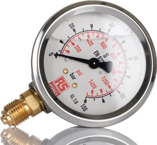 Produktbild RS PRO G1/4 Manometer 0bar 100bar, Ø 63mm Edels