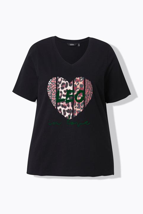 Ulla Popken T-Shirt, Leo-Herz, Classic, V-Ausschnitt, Halbarm (46, 48)