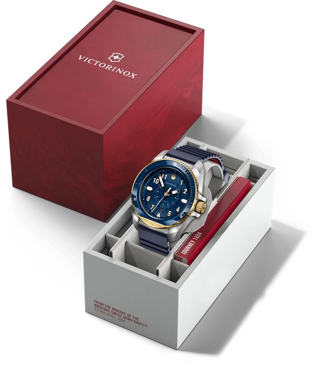 Actual product image Victorinox Journey 1884 Quartz Three hands Steel & Mineral, Diving Watches, 43 mm, Blue Dial, Rubber Strap Blue (Diving watch, 43 mm)