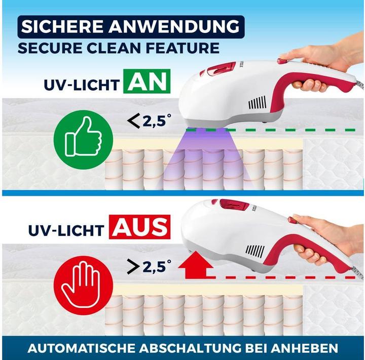 Produktbild CleanMaxx Milben-Handstaubsauger mit UV-C-Licht 300W, Weiss/Rot