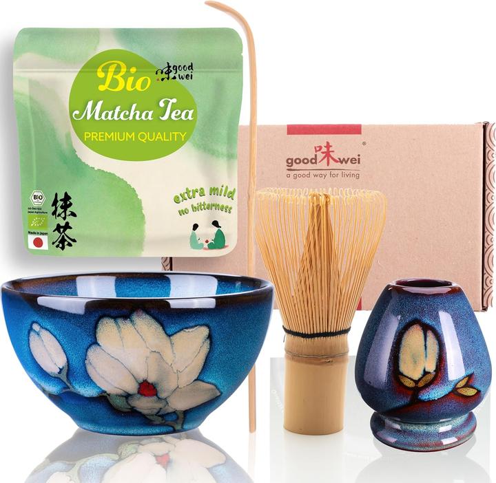 Goodwei Matcha-Set Magnolia mit Keramikschale und Besenhalter
