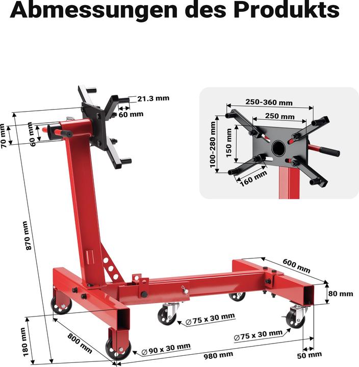 Image du produit Wiltec Motorständer bis 680kg Motorheber Lenkrollen Getriebeheber Motorhalterung