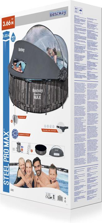 Produktbild Bestway Steel Pro MAX™ Frame Pool Komplett-Set mit Filterpumpe + Verdeck Ø 366 x 122 cm, Holz-Optik (366 x 122 cm)