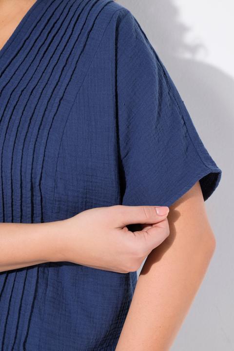 Produktbild Ulla Popken Musselin-Bluse, Oversized, Biesen, V-Ausschnitt, Halbarm (58)