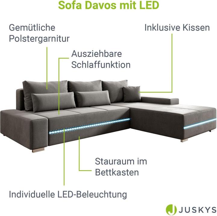 Actual product image Juskys Davos sofa with LEDs & sleep function (Sofa landscape)