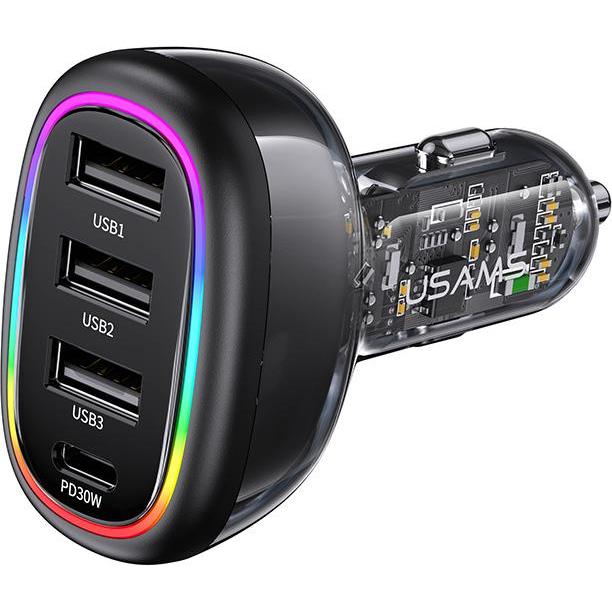 Usams 1xUSB-C 3xUSB-A C34 48W 3A+C PD Fast Charge czarny/nero CC170CC01 (US-CC170) (48 W), Caricatore USB, Nero