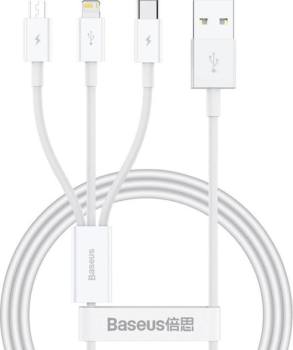Image du produit Baseus Quick Charge USB to M+L+C Superior Data 3.5A 1m (Blanc) (1 m)
