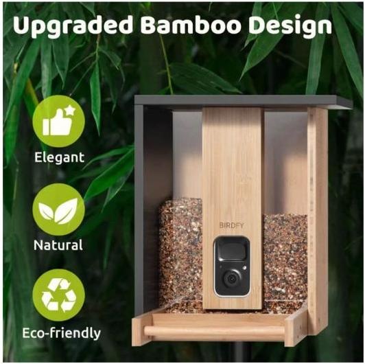 Actual product image Birdfy Feeder Bamboo AI by Subscription + Solar Panel