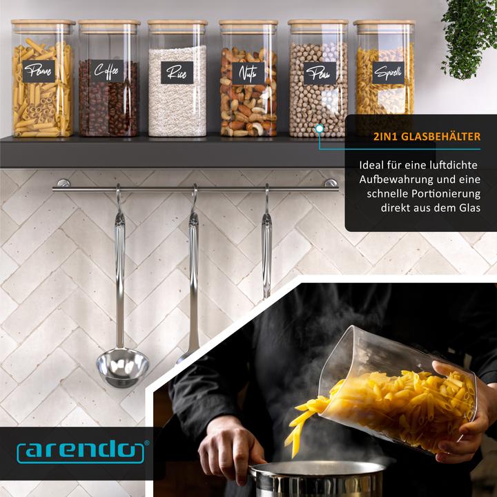 Produktbild Arendo 6x 2 L Vorratsgläser, Glasbehälter, 6er Set, Borosilikat mit Deckel, Aufklebern & Textmarker (2 l)