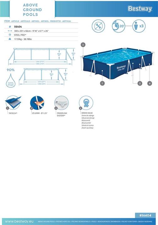 Actual product image Bestway Swimming Pool Steel Pro Rectangular (300 x 201 x 66 cm)