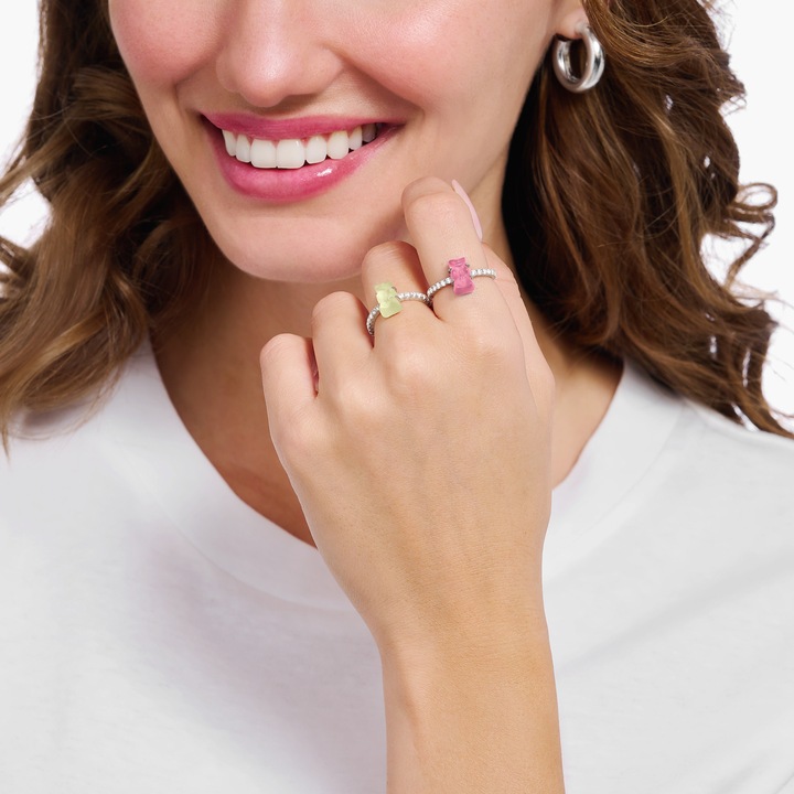 Image du produit Thomas Sabo Bague avec mini-ours en or rose et pierres (60, Argent 925)