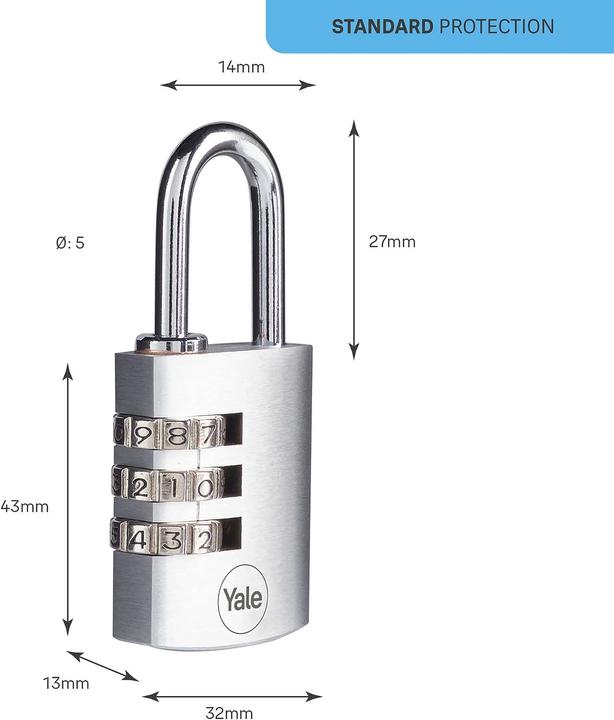 Produktbild Yale Y151B/30/125/1 Vorhängeschloss 30 mm Silber Zahlenschloss
