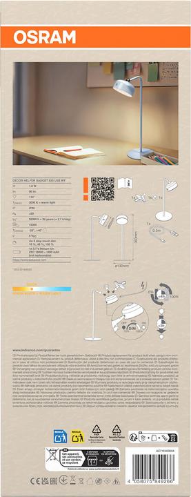 Produktbild Osram HOMELIGHTING DECOR HELPER GADGET 830 USB White 4058075849266 Wandleuchte (140 lm)