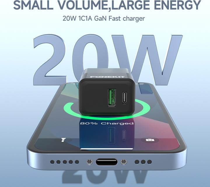 Immagine prodotto FoneKit Doppio -laturi, USB-C + USB-A, musta