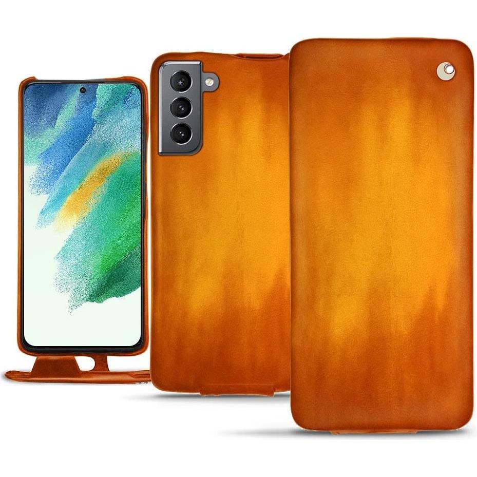 Noreve Lederschutzhülle vertikal (Samsung Galaxy S21 FE), Smartphone Hülle, Orange