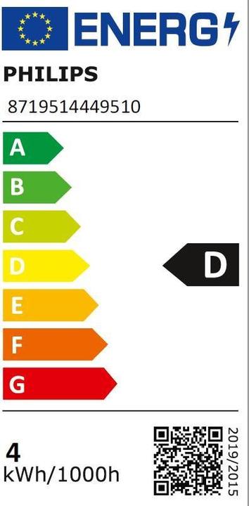 Energie-Label Philips Professional MST LEDluster 3,4-40W/927 E14 klar Tropfen 470lm DIMTONE D,4kWh/1000h (E14, 3.40 W, 470 lm, 1 x, D)
