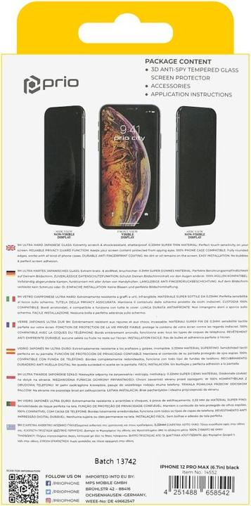 Produktbild prio 3D Anti-Spy Tempered Glass for iPhone 12 Pro Max black (1 Stk., Apple iPhone 12 Pro Max)