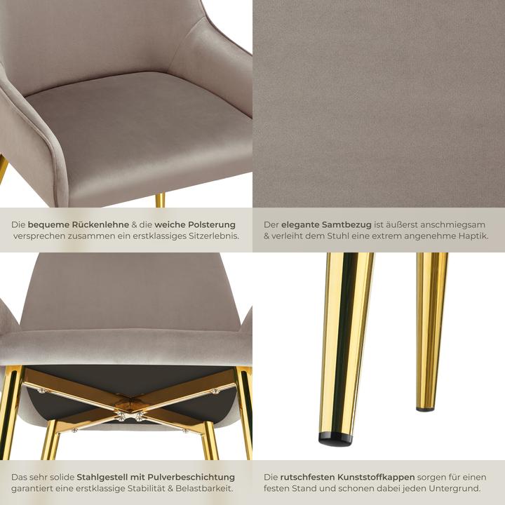 Image du produit tectake Chaise rembourrée Avane, aspect velours, charge maximale 120 kg