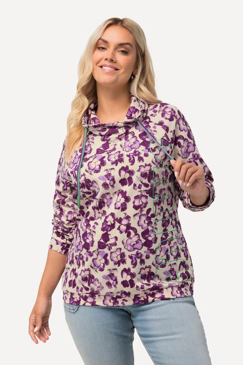 Actual product image Ulla Popken Floral Print Drawstring Collar Hoodie (46, 48)