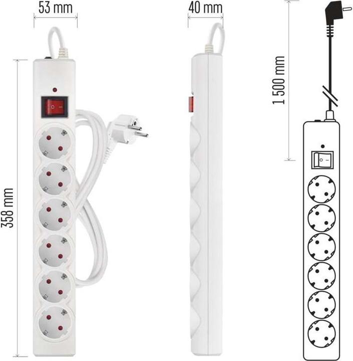 Immagine prodotto Emos Überspannungsschutz – 6 Steckdosen, 1,5 m, weiss (6 x)