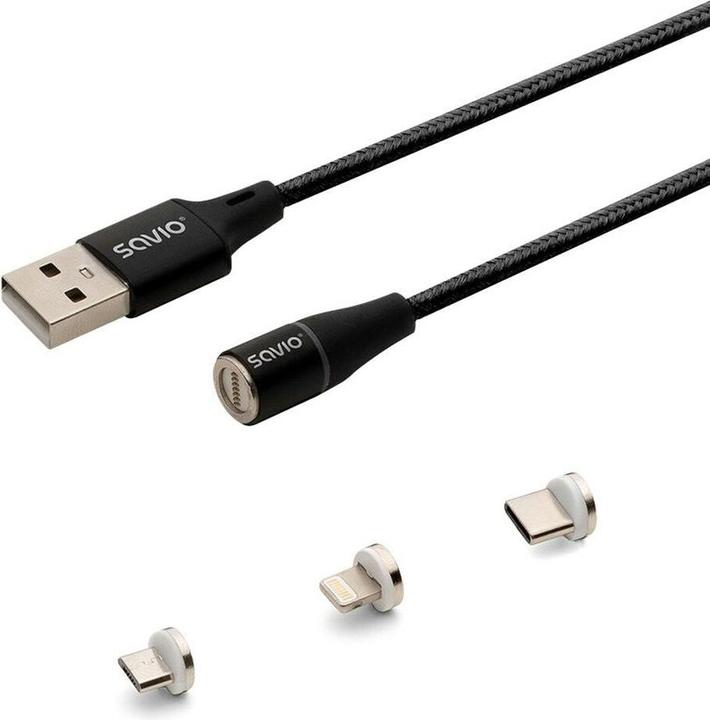 Actual product image Savio CL-152 USB Cable 1 m USB 2.0 USB C Micro USB A/Lightning Black (1 m, USB 2.0)