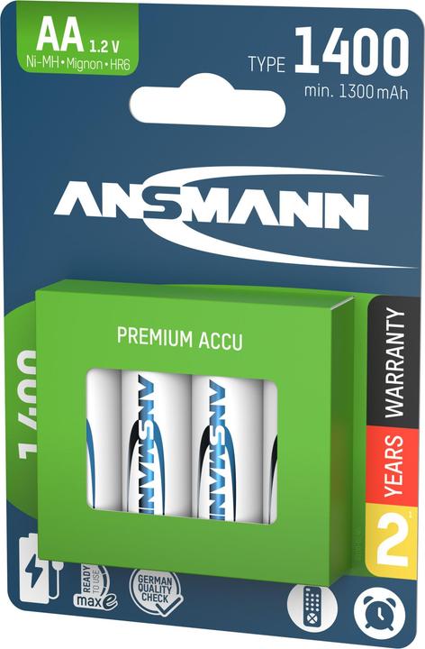 Ansmann NiMH Akku Mignon AA Typ 1400 (min. 1300 mAh) maxE (4 Stk., AA, 1400 mAh)