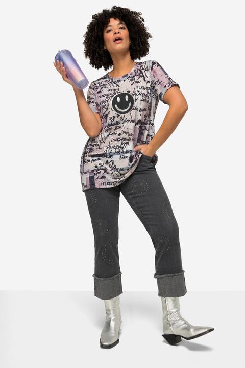 Actual product image Angel of Style Oversized Half-Sleeve Crew Neck Scribble Pattern Smiley T-Shirt (46)