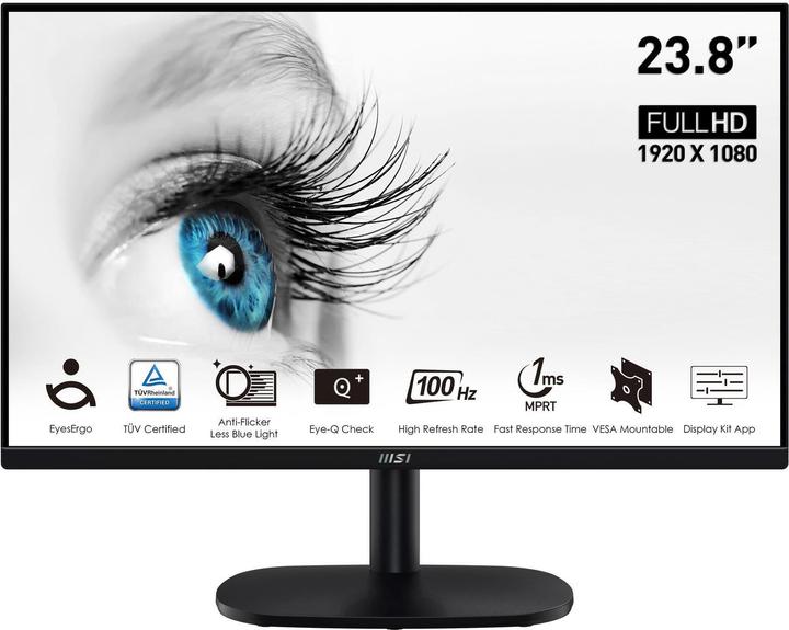 Productafbeelding MSI PRO MP245VDE Monitor 60 cm (23,8 inch) (Full HD, VA, 1ms, HDMI, VGA, 100Hz, Adaptive-Sync, Tiltba (1920 x 1080 Pixels, 23.80")