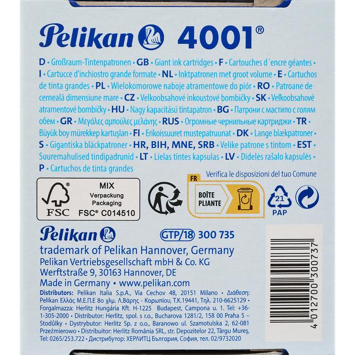 Actual product image Pelikan Large capacity ink cartridges 4001 GTP/18, royal blue Standard large capacity cartridges for all (18 pcs., Royal blue)