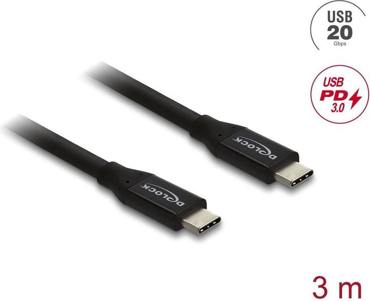Actual product image Delock coaxial USB 20 Gbps cable USB PD 3.0 60 W 3 m (USB 2.0, USB 3.2 Gen 2, 60 W)