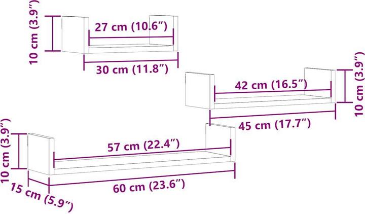 Produktbild VidaXL Wandregale 3 Stk. Altholz-Optik Holzwerkstoff (60 x 15 x 10 cm)