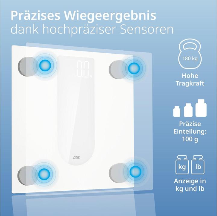 Image du produit ADE Personenwaage Allegra Weiss, Displaytyp: LED, Digital (180 kg)