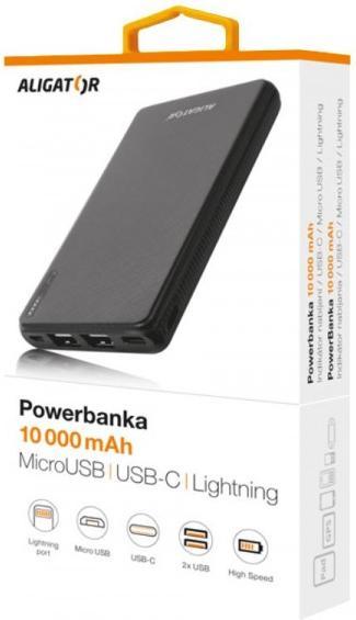 Produktbild Aligator PB1000BK power bank Lithium Polymer (LiPo) Black (10000 mAh, 37 Wh)