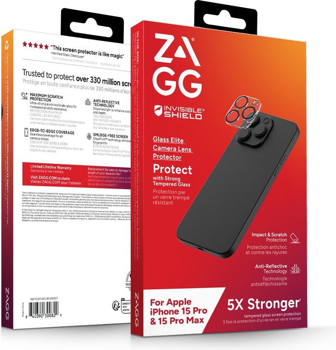 Produktbild Zagg InvisibleShield iPhone 15 Pro / Pro Max Camera Lens Protection Glass Elite (1 Stück, Apple iPhone 15 Pro)