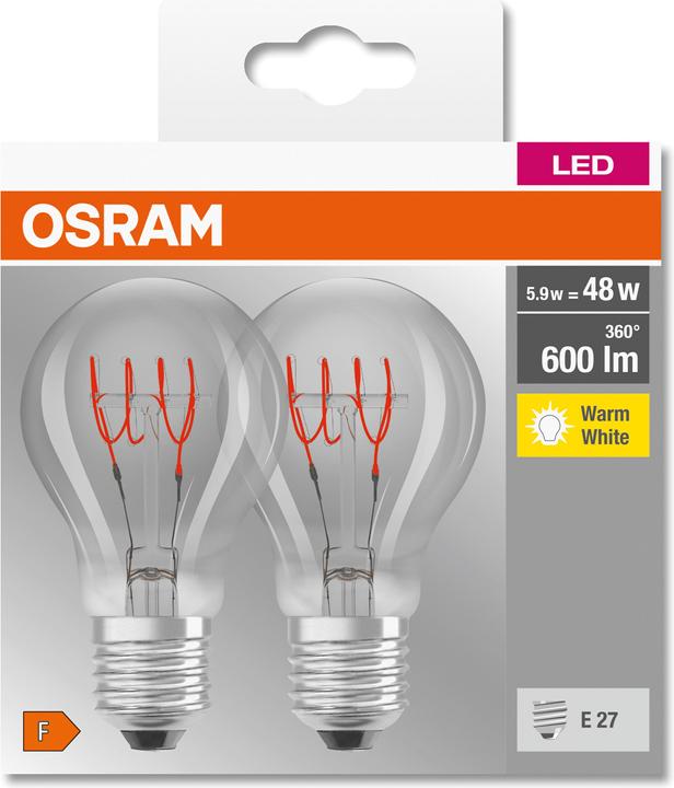 Image du produit Osram Lampe Base Clas A Retro (E27, 5.90 W, 600 lm, 2 x, F)