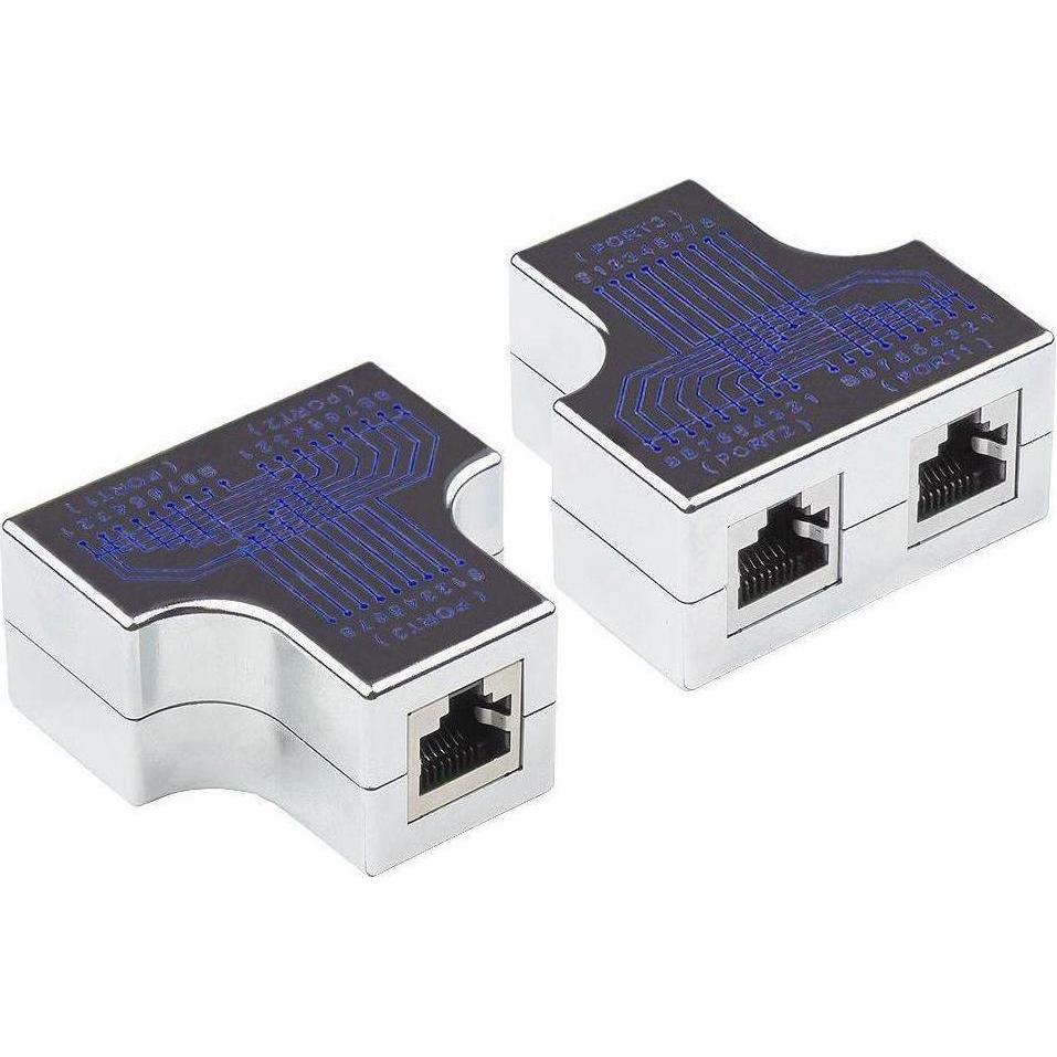 Varia Modular T-Adapter, 1x RJ45-Buchse an 2x RJ45-Buchse, Belegung 1:1 (RJ45 (1x), RJ45 (2x)), Adattatore di rete, Argento