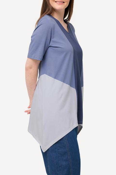 Immagine prodotto Ulla Popken T-shirt di cotone biologico con orlo a punte, scollatura a V e mezze maniche (46, 48)