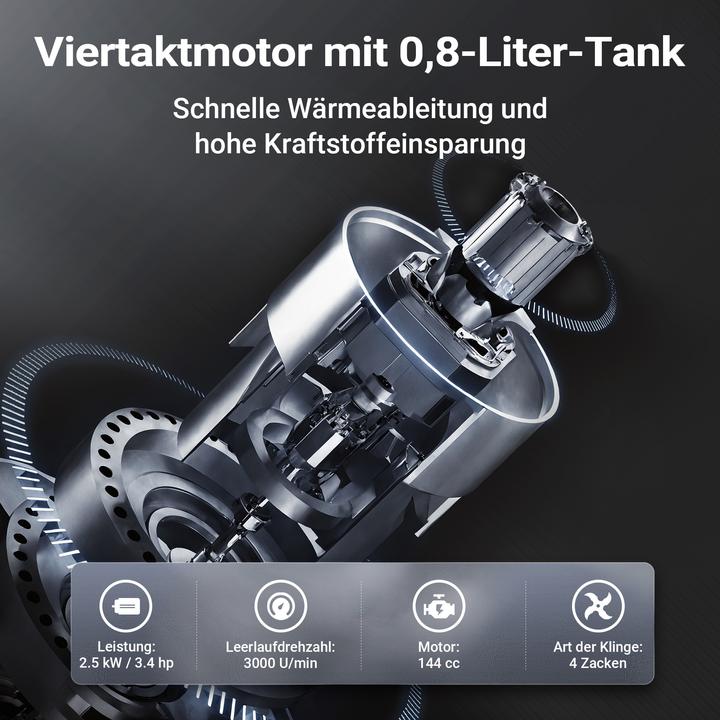 Produktbild Wiltec Benzin Bodenhacke 60cm Gartenhacke mit Motor 144ccm Motorhacke Bodenfräse