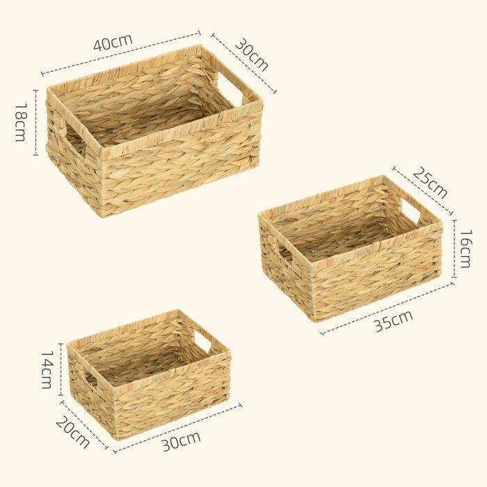 Produktbild Swisshandel24 3er-Set Aufbewahrungskorb, geflochtener Körbe aus Wasserhyazinthe Naturholz (3 x)
