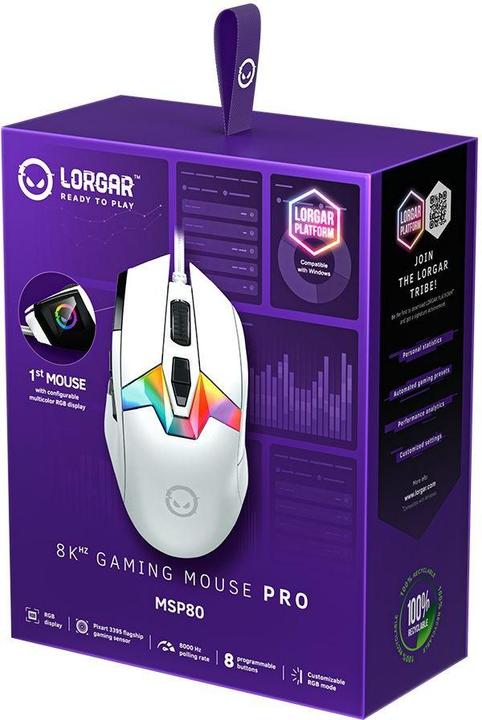 Image du produit Lorgar Computer mouse MSP80, 8000 Hz Gaming Mouse Pro, White (Filaire)